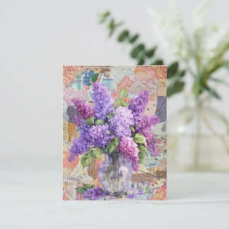 Agradecimento Cartão de Cumprimentos de Lilases Roxas em Vaso co