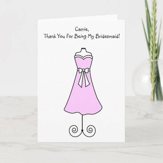 Agradecimento Cartão de Dama de Honra Com Vestido Rosa (Frente)
