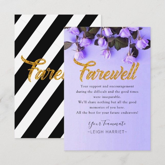 Agradecimento Cartão de despedida de Bloomia Floral Roxo (Frente/Verso)