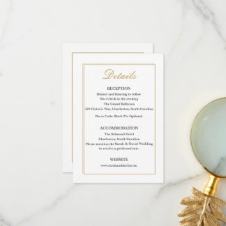 Agradecimento Cartão de Detalhes de Casamento com Borda Dourada