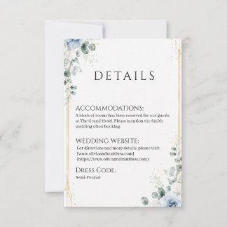 Agradecimento Cartão de Detalhes de Casamento em Azul Empoeirado