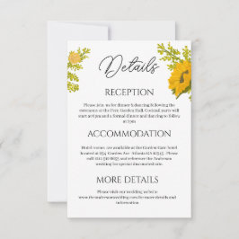 Agradecimento Cartão de Detalhes do Casamento com Girassol Amare