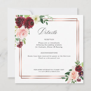 Agradecimento cartão de detalhes do casamento de burgundy e blus