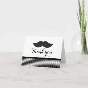 Agradecimento Cartão de Dobrar Bigode Preto e Branco Listrado de