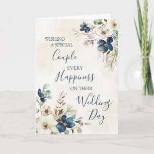 Agradecimento Cartão de Felicitações de Casamento Floral Azul