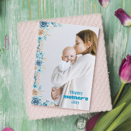 Agradecimento Cartão de Feriado de Fotografia da Mãe Azul