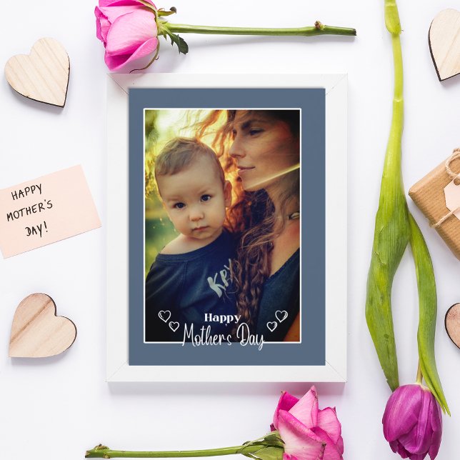 Agradecimento Cartão de férias com fotos do dia de as mães azul (Criador carregado)