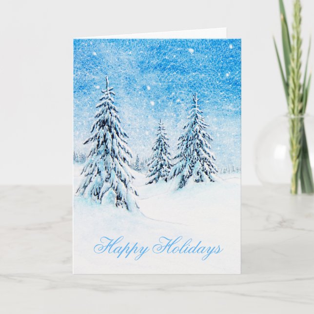 Agradecimento Cartão de Férias Snowy Trees (Frente)
