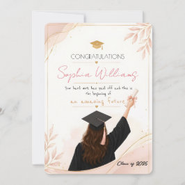 Agradecimento Cartão de formatura floral elegante em rosa dourad