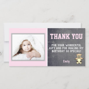 Agradecimento Cartão de Foto de Aniversário de Menina Urso de Pe