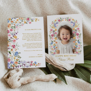 Agradecimento Cartão de Foto de Aniversário Floral de Jardim de