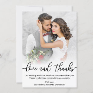 Agradecimento Cartão de Foto de Casamento Black Script Love e Ag