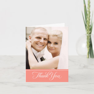 Agradecimento Cartão de Foto de Casamento com Faixa de Coral Rom