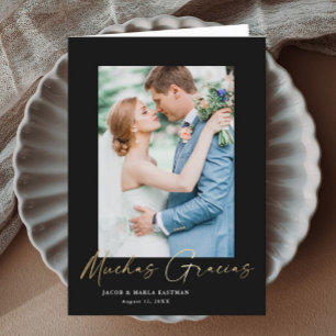 Agradecimento Cartão de Foto de Casamento com Letra Dourada Mode