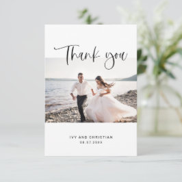 Agradecimento Cartão de Foto de Casamento Obrigado com Caligrafi