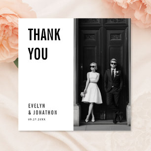 Agradecimento Cartão de Foto de Casamento Simples Vintage com No