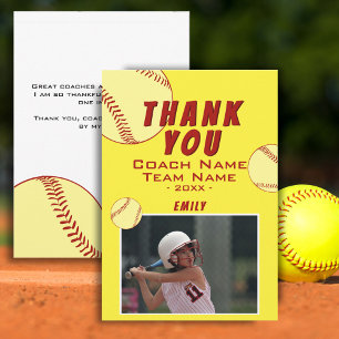 Agradecimento Cartão de Foto de Softbol Amarelo Obrigado Treinad