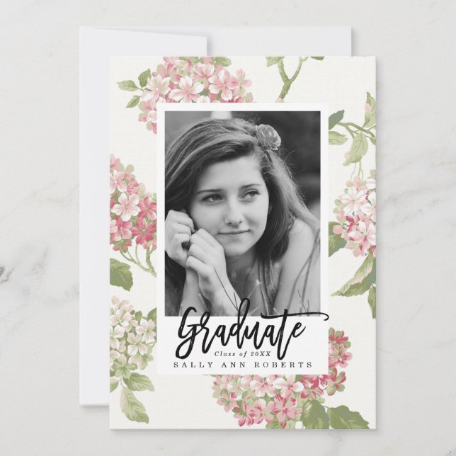 Agradecimento cartão de graduação de foto de hydrangea (Frente)