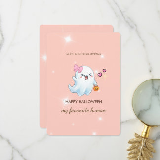Agradecimento Cartão de Halloween de Fantasma Pastel Fofo | Gre