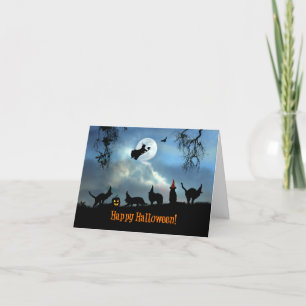Agradecimento Cartão de Halloween Feliz de Gato Negro Bonito