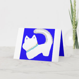 Agradecimento cartão de Hanukkah com gato branco fofo e menorá