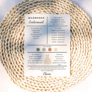 Agradecimento Cartão de Informações da Dama de Honra