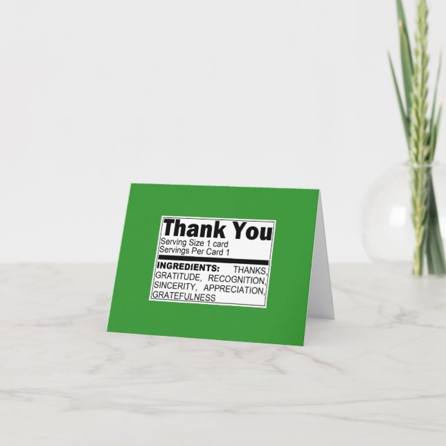 Agradecimento Cartão de Ingredientes Verde Obrigado (Frente)