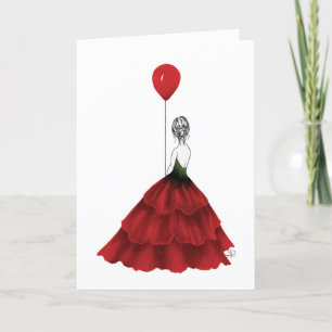 Agradecimento Cartão de menina ilustrado a vermelho e preto mode