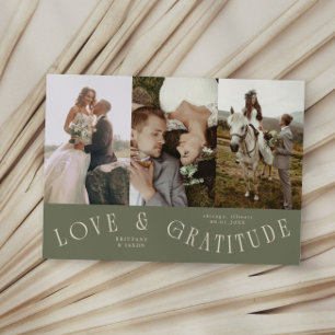 Agradecimento Cartão de Múltiplas Fotos de Casamento em Verde Sa