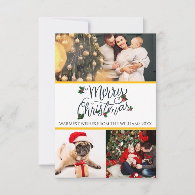 Agradecimento cartão de natal alegre com 3 fotos (Frente)