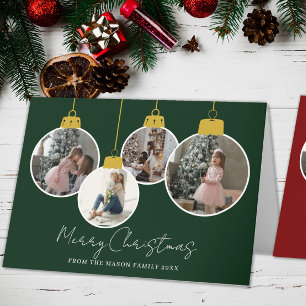 Agradecimento Cartão de Natal com enfeite de 4 fotos Feliz Natal