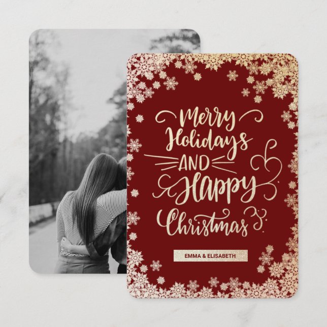 Agradecimento Cartão de Natal com flocos de neve Dourados (Frente/Verso)