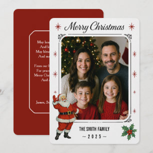 Agradecimento Cartão de Natal com Foto da Família e Papai Noel