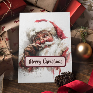 Agradecimento Cartão de Natal com Foto de Papai Noel Antigo e Te