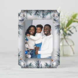 Agradecimento Cartão de Natal com Foto e Borda de Pinheiro