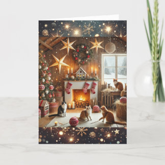 Agradecimento Cartão de Natal com tema escandinavo, com gatos