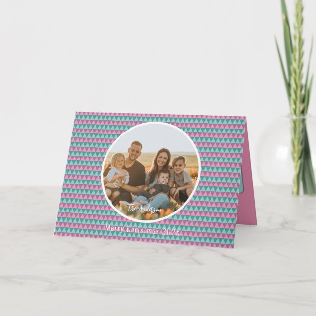 Agradecimento Cartão de Natal - Cor Rosa e Pastel Verde (Frente)