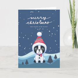 Agradecimento Cartão de Natal de Colinas de Boston Terrier Snowy