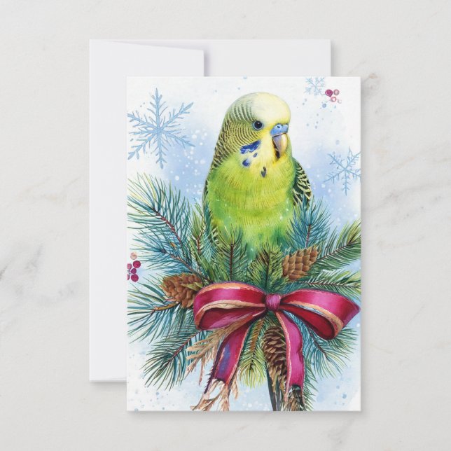 Agradecimento Cartão de Natal de Fita de Parakeet e Natal (Frente)