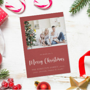 Agradecimento Cartão de Natal de Foto da Família Vermelho Minima