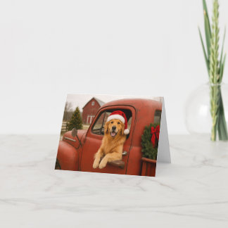 Agradecimento Cartão de Natal de Golden Retriever no Caminhão