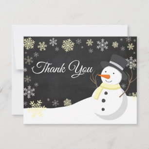 Agradecimento Cartão de Natal de Inverno Homem de Neve Amarelo d
