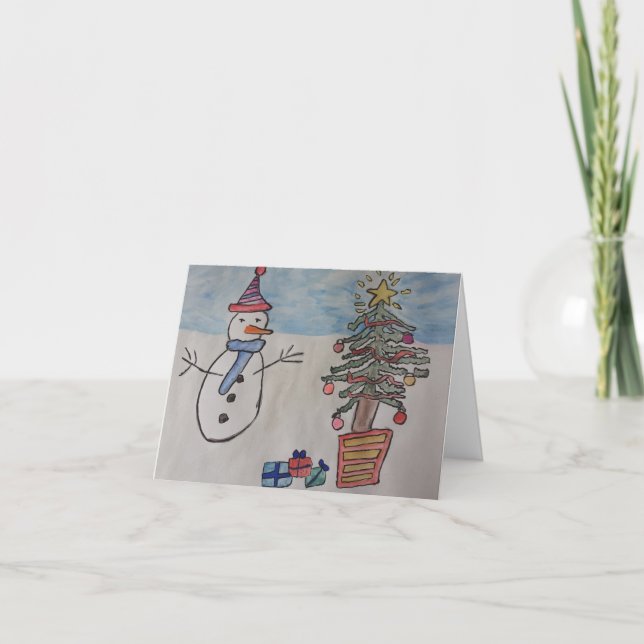 Agradecimento Cartão de Natal de Neve e Árvore (Frente)