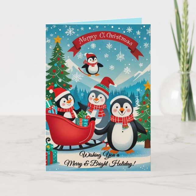 Agradecimento Cartão de natal de pinguins adorável (Frente)