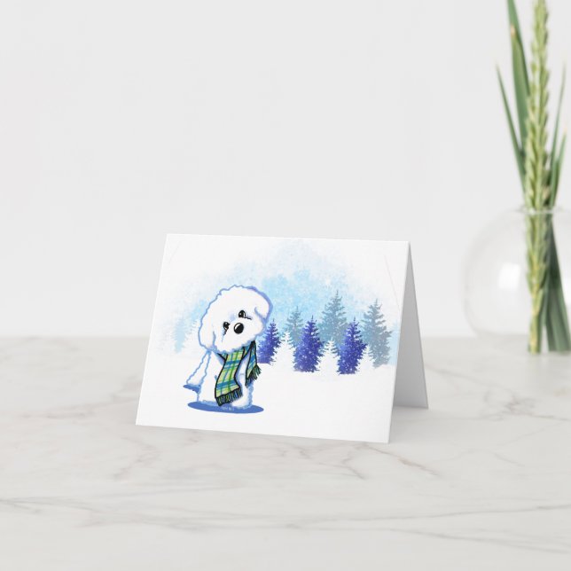 Agradecimento Cartão de Natal de Winter Bichon Frisé (Frente)