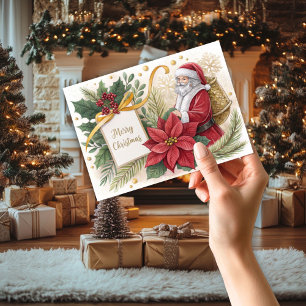 Agradecimento Cartão de Natal papais noeis e Poinsetta