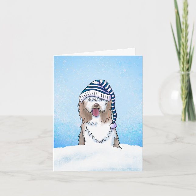 Agradecimento Cartão de Natal para Sheepdog Inglês (Frente)