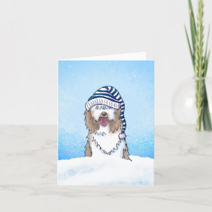 Agradecimento Cartão de Natal para Sheepdog Inglês