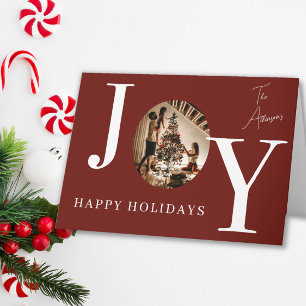 Agradecimento Cartão de Natal Personalizado JOY com Foto da Famí