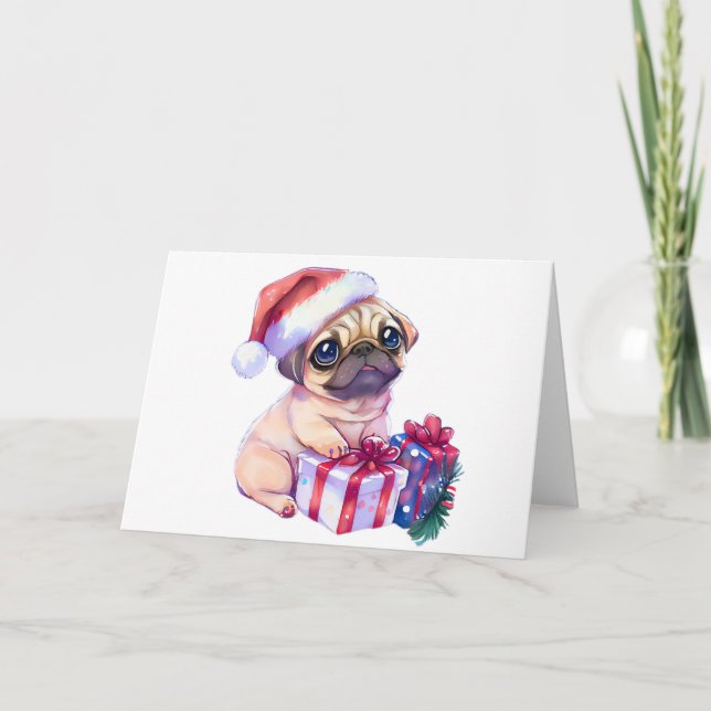 Agradecimento Cartão de Natal Pug (Frente)